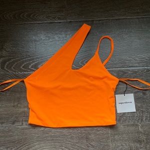 Neon orange cross crop tank